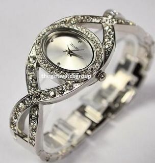 Henley Ladies Cross Over Semi Bangle Sparkly Crystal Bracelet Watch 