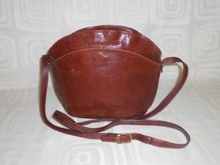 Texier Vintage Glazed Brown Leather Small Shoulder Bag Purse FRANCE