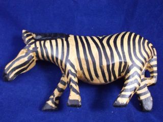 Zebra Hand Painted Vintage Carved Wood Wooden Wild Animal Figurine 