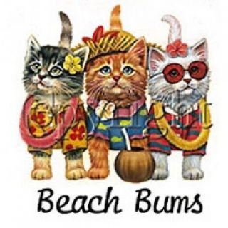 Hawaiian Beach Bums Cats Ladies T Shirt All Size