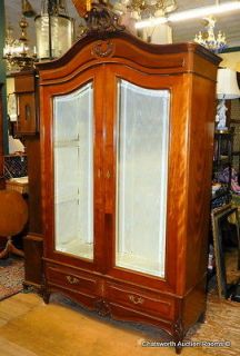 Antique Carved Walnut Large French Armoire Display Curio Cabinet c1880