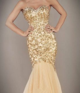 The Dazzling Mermaid Beads Long Prom Dresses Ball Gown Evening 