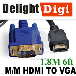 8M/6ft HDMI Male to VGA Male HD15 Adapter Gold plated Cable for PC 