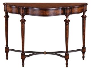 Half Moon Stained Aged Wooden Console Hallway Table
