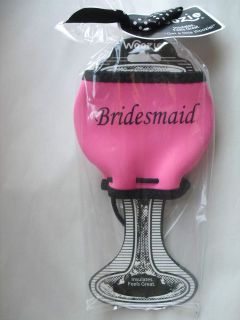 Woozie Bridesmaid Wine Glass Cover Pink Wedding Bride Groom Coozie 