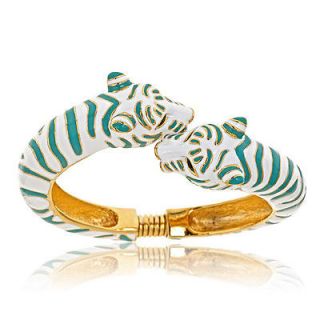 Kenneth Jay Lane Couture Turquoise & White Tiger Bracelet New With 