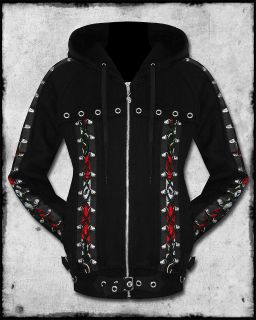 BANNED BLACK GOTHIC ROCKABILLY SKULL ROSE CORSET HOODIE PIXIE HOODED 
