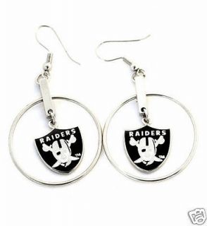 Oakland Raiders Hoop Logo Dangle Earrings Silver Licensed NFL NEW