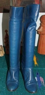 Vintage 1980s Leather Blue Tall Boots Retro Sz 7 B AMAZING