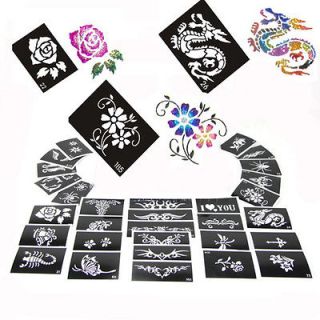 50 Mixed Design Sheets Stencils for Body Painting Glitter Tattoo Kit