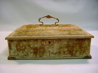 Antique Victorian Velvet & Silk 12 x 7 Jewelry Sewing Box w/Lock