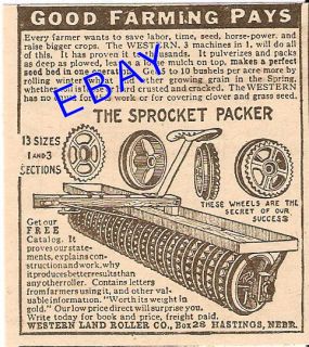 1929 WESTERN SPROCKET PACKER LAND ROLLER AD HASTINGS NE