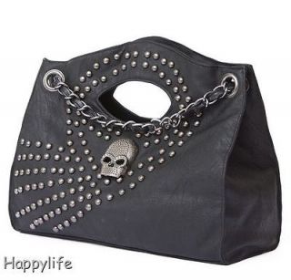 Punk Skull Black Chain Rivet Handbag Women Leisure Bag Satchel 9002