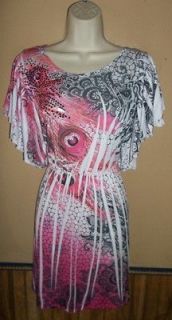 Deb pink/coral/mul​ti sequin pullover elastic waist stretch dress 