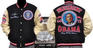 President Barack Obama Black White Varsity Jacket BlacK Wool Jacket L 