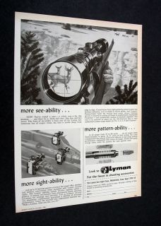 Lyman Gun Scope deer hunting theme art 1966 print Ad