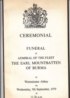   OF SERVICE /CEREMONIAL FUNERAL BOOKLETS FOR THE EARL OF MOUNTBATTEN