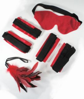 Black/Red Furry Feather Cuffs/Mask/Fea​ther Set Costume 50 Shades of 