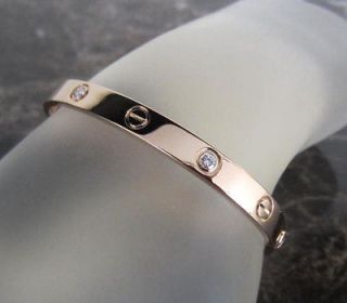 Cartier Love Bracelet Size 17 in 18k Rose Pink Gold with 4 Diamonds 