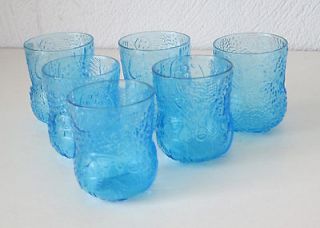 Iittala Nuutajarvi OIVA TOIKKA Fauna Turquoise Snapps Glasses (6 