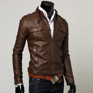 Cheap New Men’s Korea Faux Leather Slim Fit Jackets Coats XS~M Black 