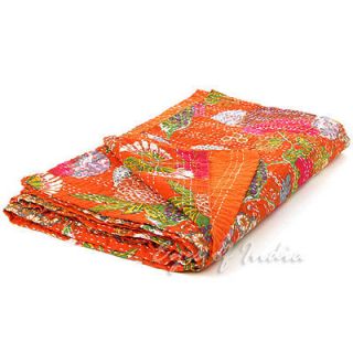   EMBOIDERED BEDSPREAD FLORAL COTTON THROW India Ethnic Flowers Decor