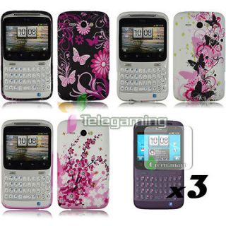 3X FLOWER CASE+SCREEN PROTECTOR for. HTC CHACHA STATUS TG