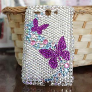 Bling Diamond Purple Butterfly Back Hard Case Cover For HTC Wildfire 