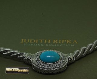 Judith Ripka Turquoise + CZ Stone Magnetic Rope Necklace Excellent 