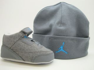   ] Infants Crib Air Jordan 3 Retro Grey Flip Soft Bottom Gift Pack Cap