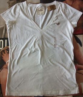 Jrs White V neck Womens Hollister Shirt Size L Hco by Abercrombie 