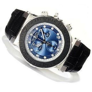 Invicta Reserve Ocean Reef Chrono. S.S. Blue Dial Black Leather Watch 