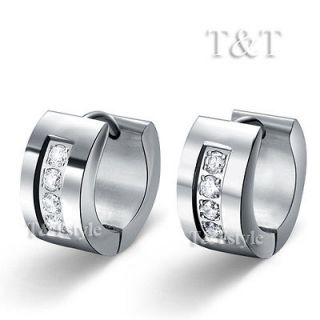 TRENDY T&T Stainless Steel Thick Hoop Earrings With CZ (EP50)