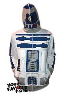   AM R2D2 Droid Costume With Masked Hood Licensed Zip Up Hoodie S 2XL