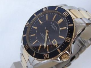 ROTARY HAVANA MENS TWO TONE WATCH BLUE DIAL S/S BRACELET GB 02801 