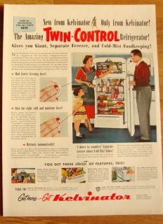 1951 kelvinator refrigerator ad new twin control 