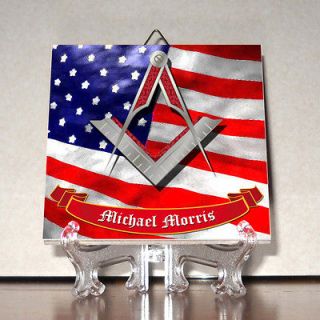   and Compass USA Flag CUSTOMIZABLE with YOUR NAME Ceramic Tile Masonic