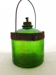 antique glass kerosene tank rare dark green 1919 time left