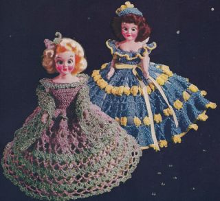 Vintage Crochet PATTERN 7 8 inch Doll Clothes Dress Two