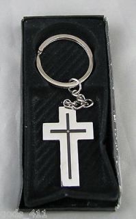 Cross 2 Sided Keychain in Stainless (Silver) Steel in Black Gift Box 