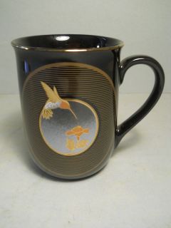 vtg Humming Bird Cup Black Cup with Humming Bird w/ Gold Trim by 