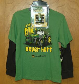 NEW John Deere Boys Green Dirt Never Hurt L/S T Shirt 4, 5/6, 7 With 