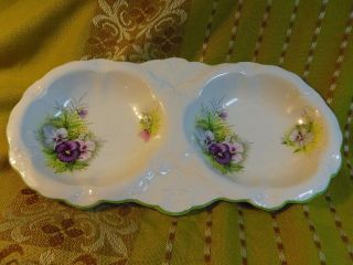 Old Foley James Kent Ltd Pansy Divided Dish Made in England 11 inch