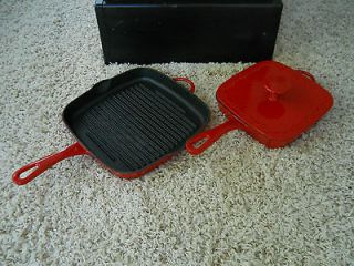 Newly listed 2 Square Cast Iron RED Enamel Enamelware TECHNIQUE 