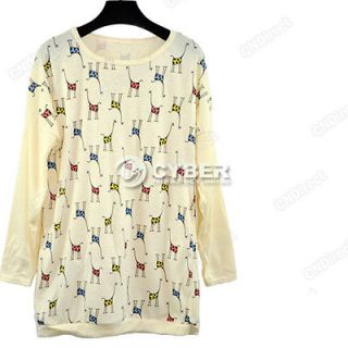 Women Girl 3 Colors Cotton Dresses Pullover Jumper Tops Giraffe Loose 