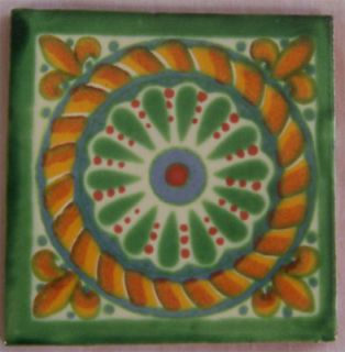 C174) 9 Handpainted 4 x 4 Mexican Clay Talavera Tiles