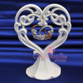 Ivory Porcelain Glitter Wedding Cake Topper 2 Rings Supply Decorations 