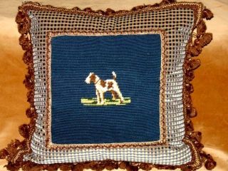 HANDSOME 1 OF A KIND VINTAGE TERRIER NEEDLEPOINT PILLOW
