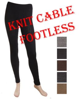 Womens Warm Thick Knit Cable Footless Tights / Leggings,Black​,Brown 