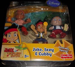 Jake and the Neverland Pirates IZZY CUBBY JAKE toy figures NIB ~ FREE 